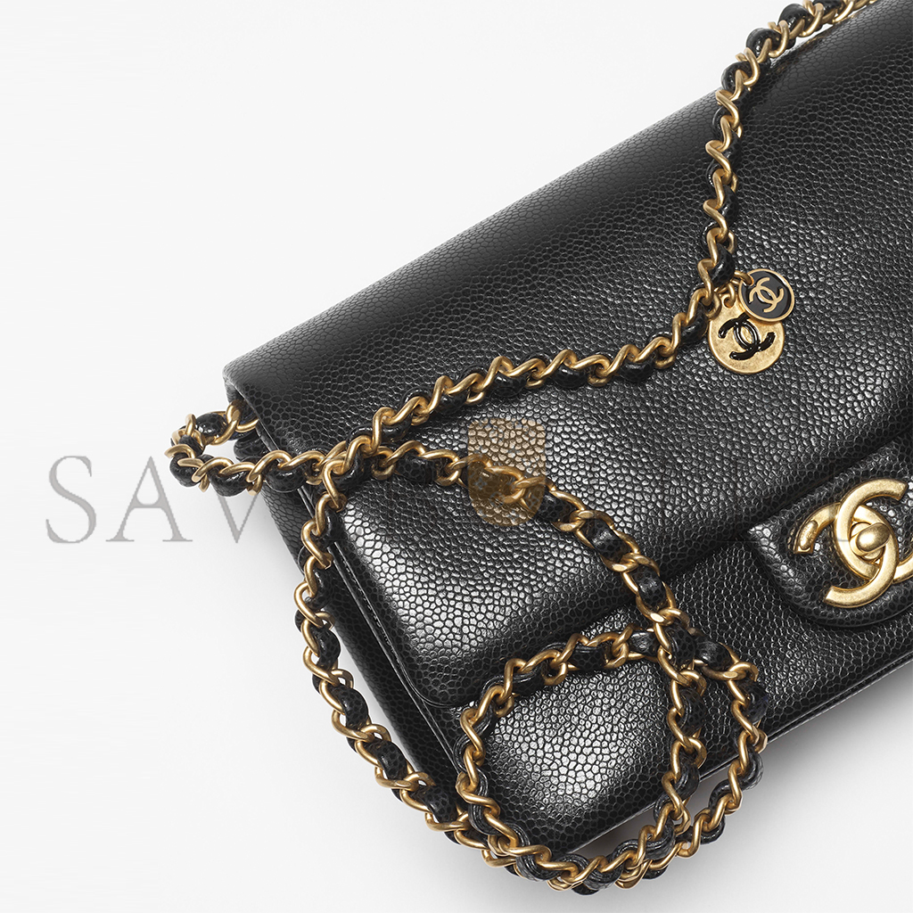 CHANEL MASTER SMALL FLAP BAG GRAINED SHINY CALFSKIN & GOLD-TONE METAL AS5186 (23*15*8cm)